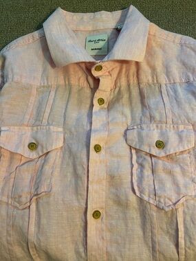 Baird McNutt 100% Linen Short Sleeve Button Up Short Pink/Coral SZ L